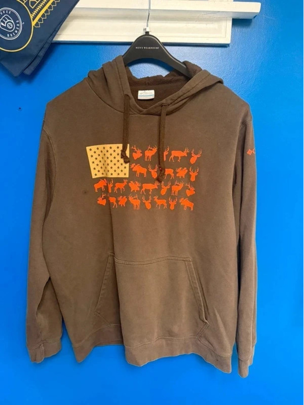 Columbia Brown Hoodie with Deer Graphic Size XL